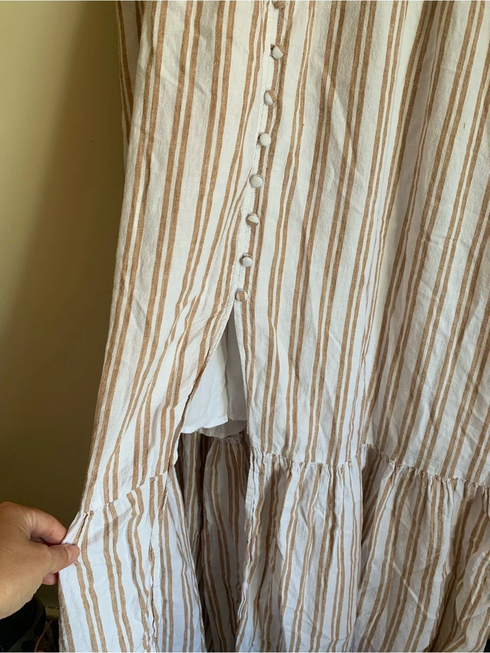 Abercrombie & Fitch White Tan Striped Button-Front Maxi Dress XL Summer